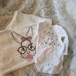White Baby Onesie with Bunny Print - Kids Accessories